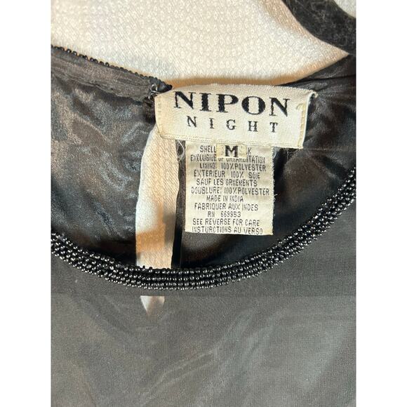 Nipon night vintage silk blouse circular beaded application Sheer sleeves chest. - Picture 6 of 7